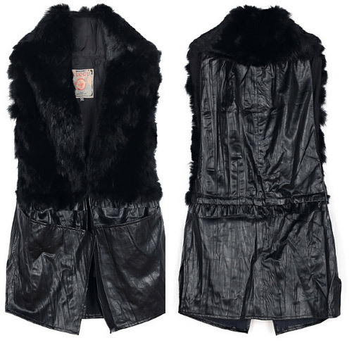 C85150 Women's Faux Leather&Fur Spread Collar Slim fit Warm Vest