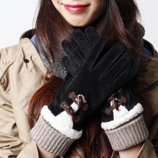 "cady-s" Winter women's lovely pig suede leather gloves thermal gloves thickening lengthen l12fd155