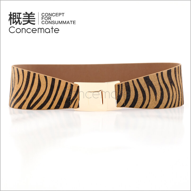 Camel zebra print natural horsehair genuine leather strap fur cummerbund women's high quality strap belt c746