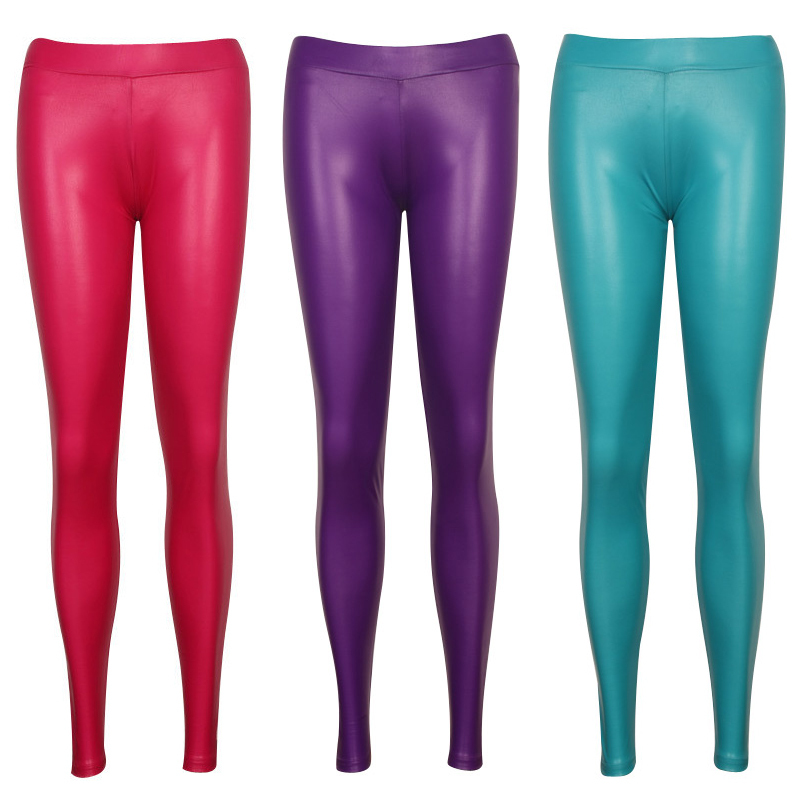 Candy color all-match basic pants faux leather pants trousers tights