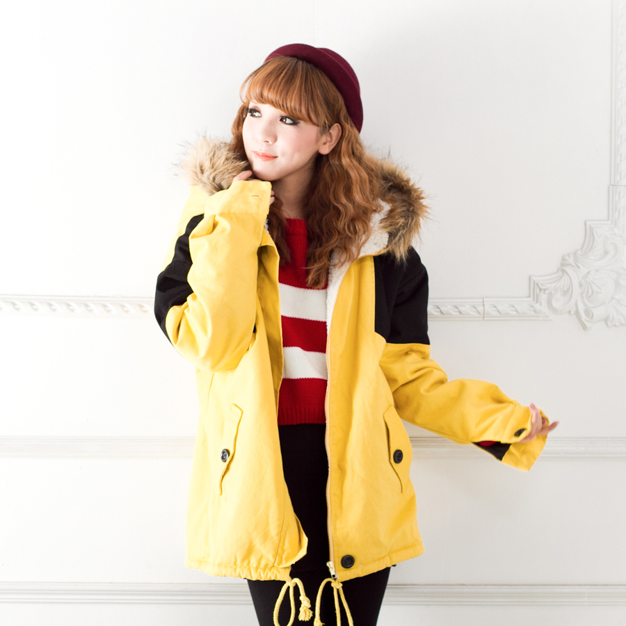 Candy color block with velvet 62510 wadded jacket