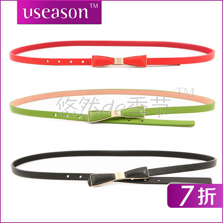 Candy color bow gentle all-match genuine leather strap cowhide fashion women's thin belt (BL003)