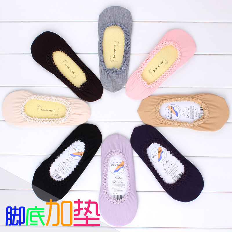 Candy color invisible socks shallow mouth ankle sock women's cotton sock slippers lace decoration sole belt pad short socks