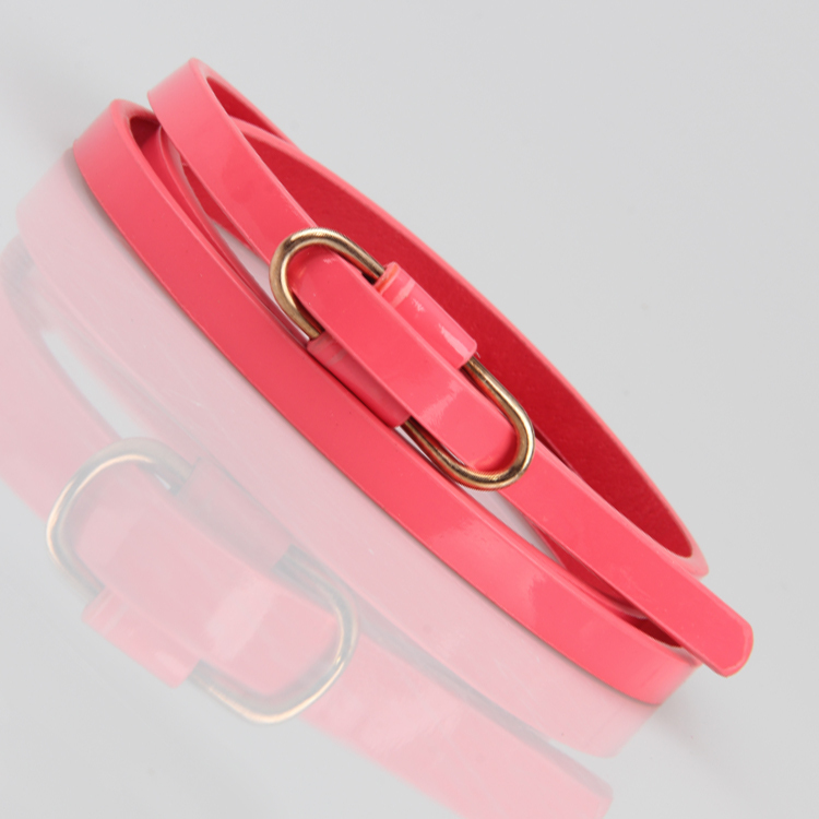 Candy color mirror patent leather thin belt female copper wire buckle ultrafine pin buckle belt strap