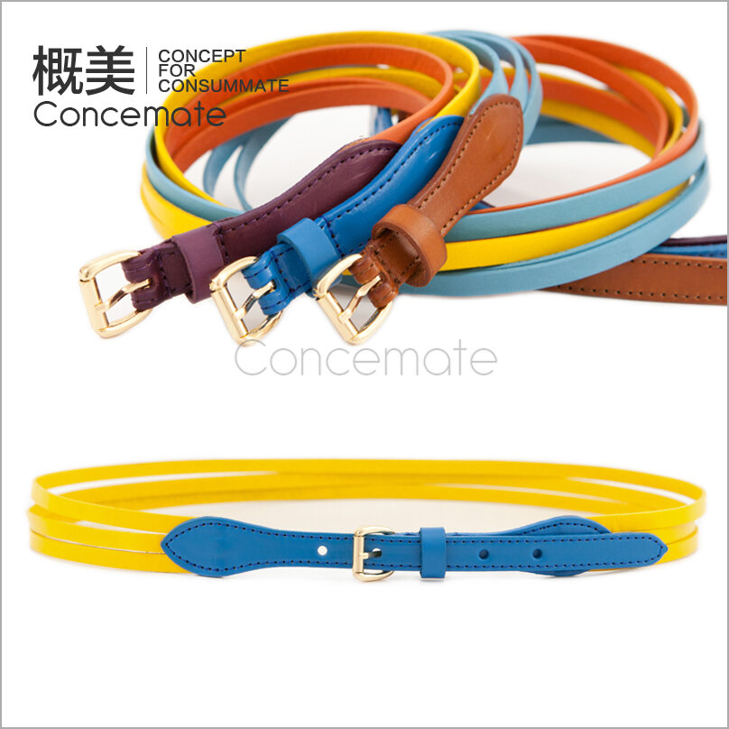 Candy color patchwork women's genuine leather strap cowhide multicolour thin belt fashion strap c528