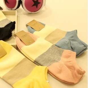 Candy color sock slippers stripe 100% cotton sock invisible shallow mouth socks lovers socks