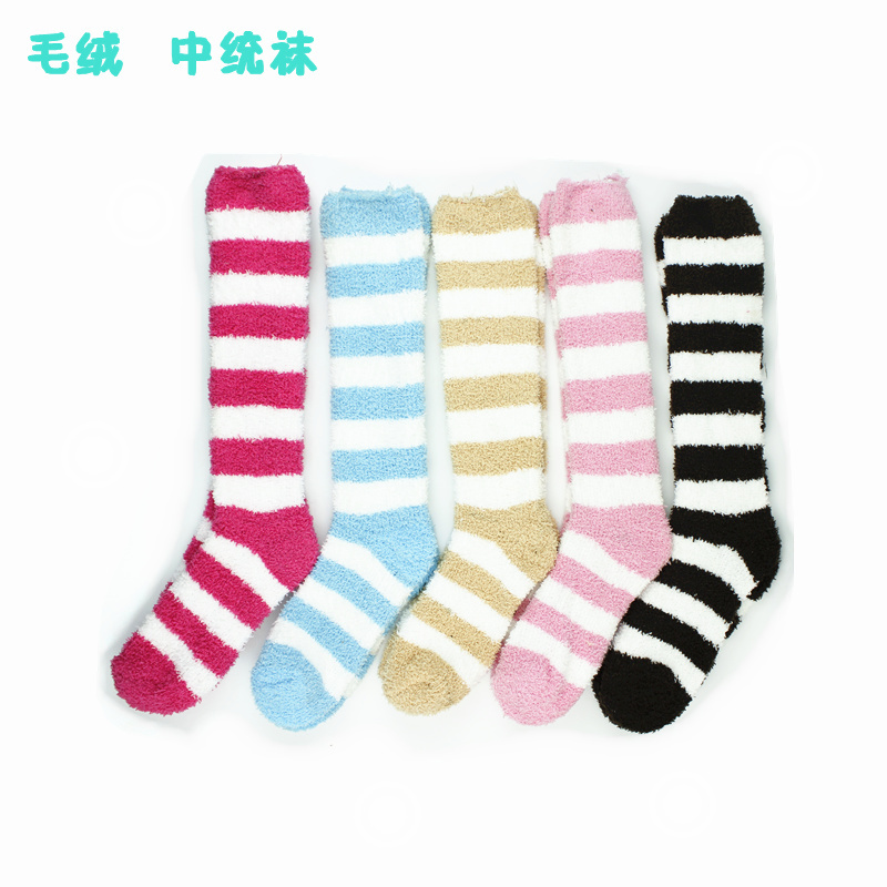 Candy color stripe plush thick boot socks stocking socks