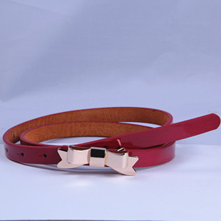 Candy color sweet bow buckle women's japanned leather belt genuine leather strap women's thin belt decoration