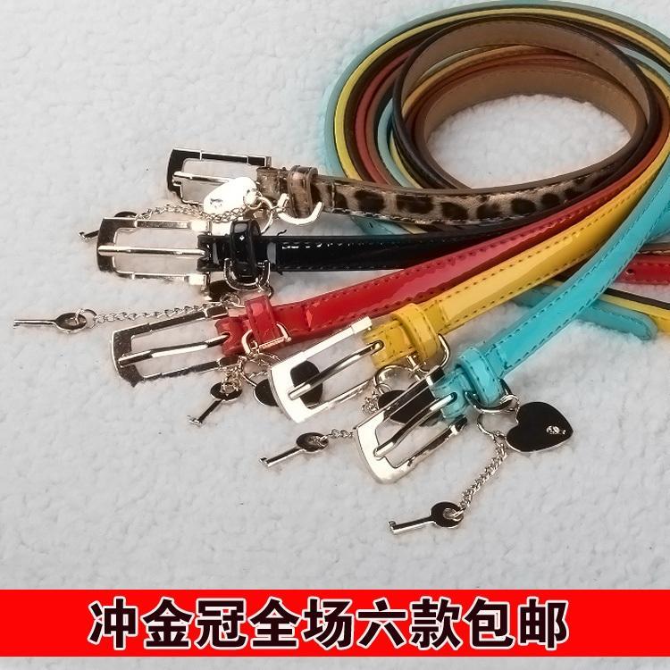 Candy color thin belt japanned leather pin buckle heart key women's decoration strap accounting clothing