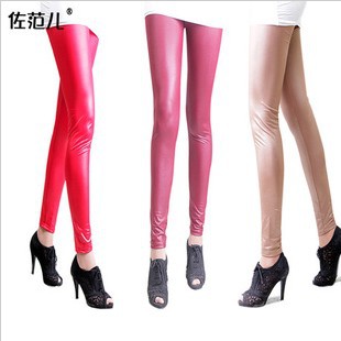 Candy color ultra elastic faux leather pants female trousers tight elastic waist boot cut jeans pencil pants