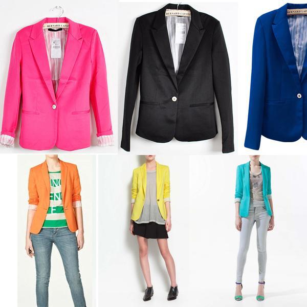 Candy Color Womens One Button Foldable Cuff Suit Blazer Jacket 4 Sizes New A1395