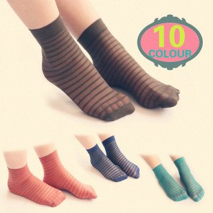 Candy-colored stockings, ultra-thin socks, striped elastic socks, Japan Crystal stockings