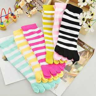 Candy's five fingers thick female cotton socks cute striped five fingers socks cotton five toe socks Free shipping