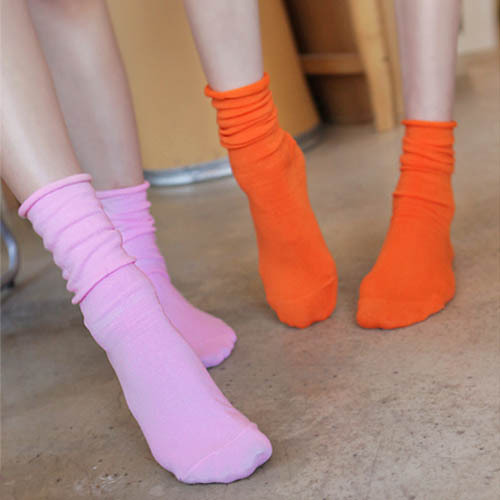 Candy socks roll-up hem multicolour pile of pile of socks women's solid color sock jk82