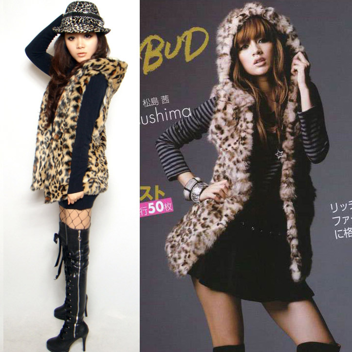 Cap leopard print long design vest 3205 free shipping