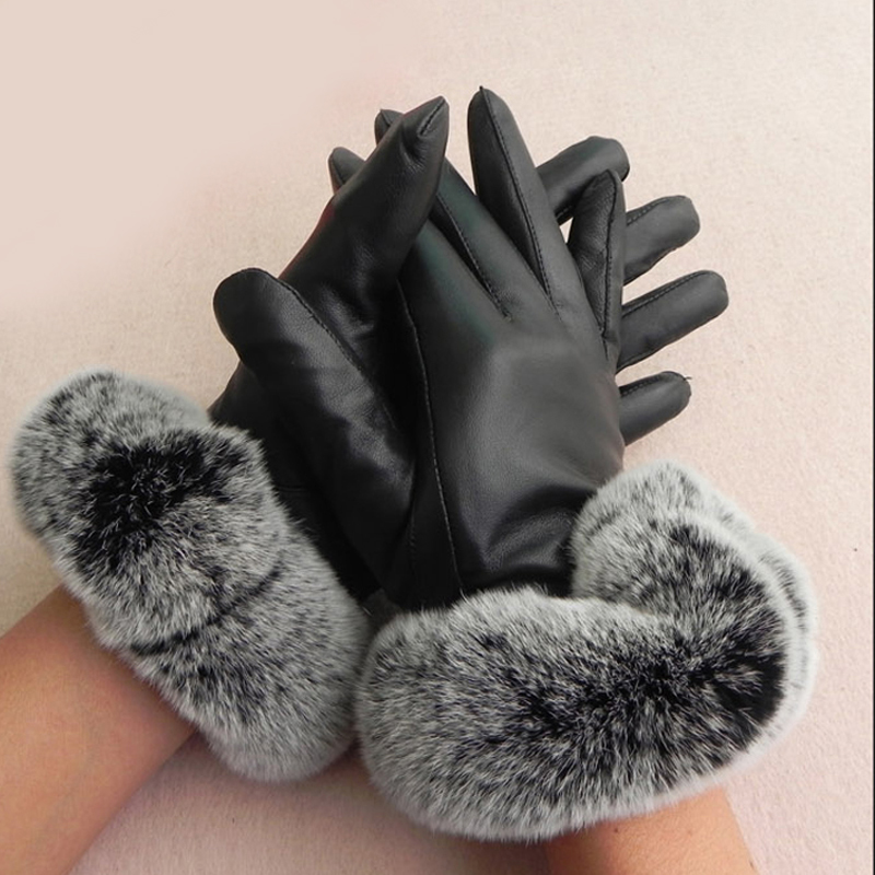 Card middot . sheepskin gloves winter thermal gloves women's genuine leather gloves rex rabbit hair