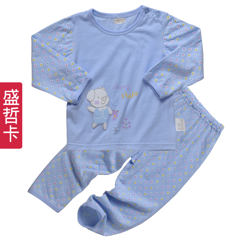 Card spring and summer baby long-sleeve shoulder button to open up and down suit 100% cotton clothes and climb