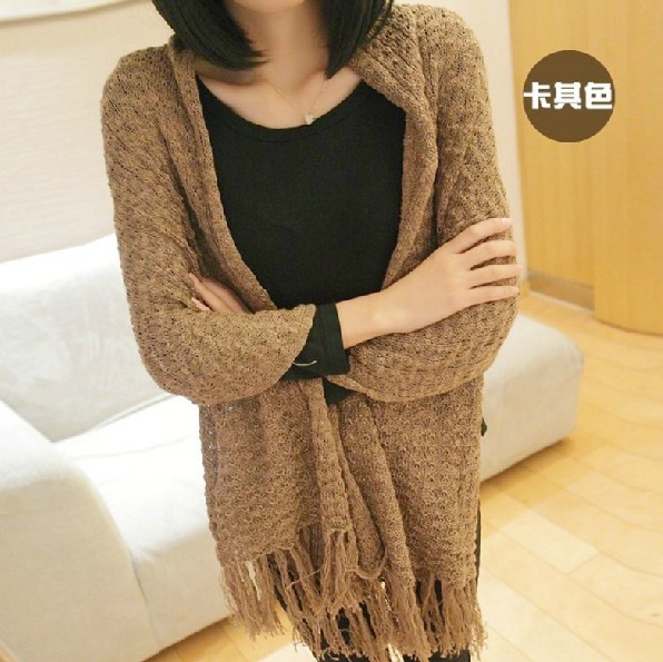 Cardigan female 2013 spring V-neck long-sleeve cape tassel scarf dual sweater outerwear female