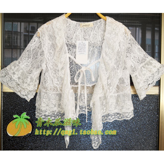 Cardigan female cutout crotch thin sunscreen short-sleeve shirt sweet plus size lace cape coat