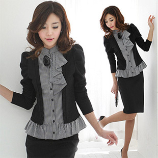 Career dress OL 2013 spring fashion long-sleeve women's shirt set dress