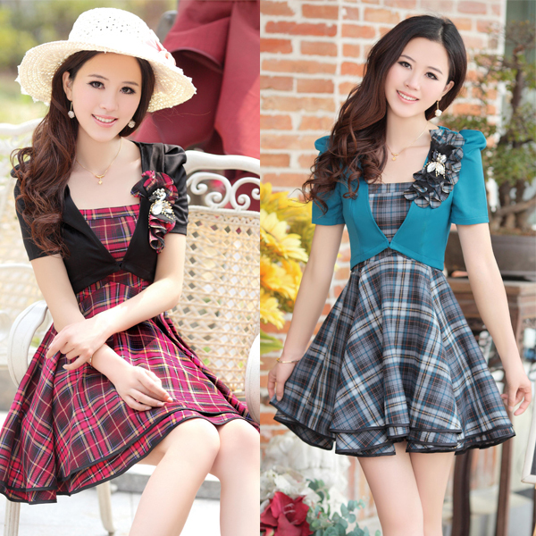 Career dress set 2013 summer fashion plaid all-match elegant spaghetti strap twinset dress