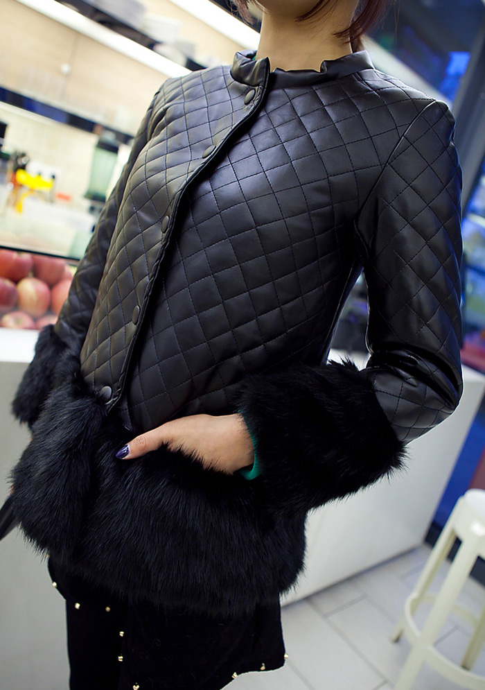 Carol ladies women's fox fur patchwork cotton-padded leather clothing outerwear overcoat b304