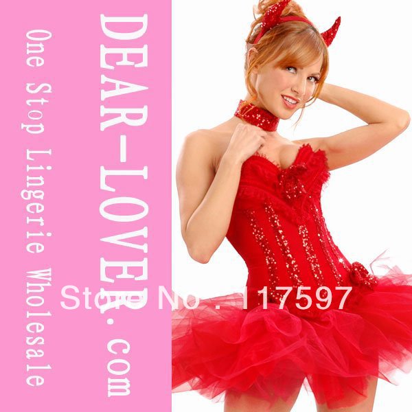 Carousel Devil Corset With Tutu Skrit Red Costumes 5pcs LC5250 Cheaper price Drop Shipping