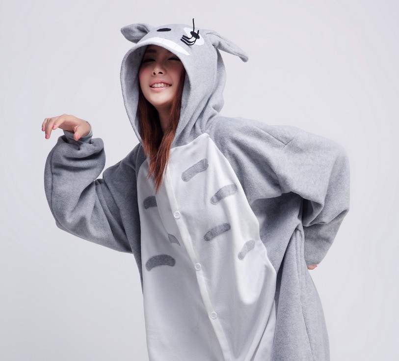 Cartoon animal totoro thickening lovers one piece sleepwear coral fleece