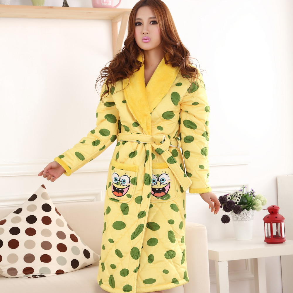 Cartoon cotton-padded robe female robe coral fleece thickening female thickening bathrobe