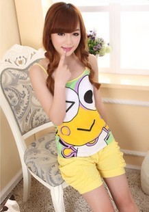 Cartoon frog small spaghetti strap sleepwear women's sleepwear princess lounge set female