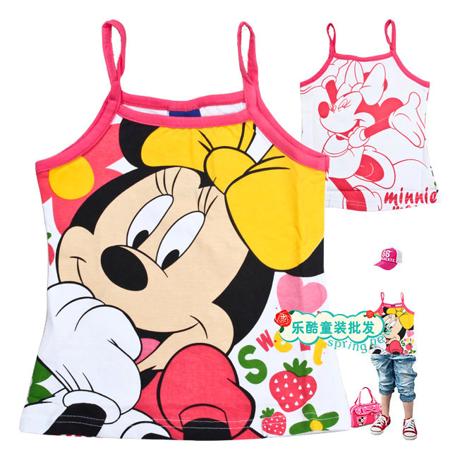 Cartoon girls clothing spaghetti strap top 100% cotton spaghetti strap top 8108 mini female child shirt