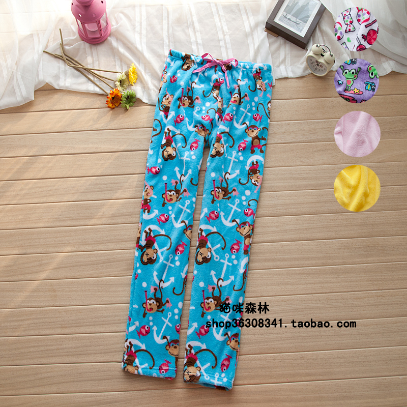 Cartoon graphic patterns brief solid color soft coral fleece lounge pants pajama pants 0.23kg