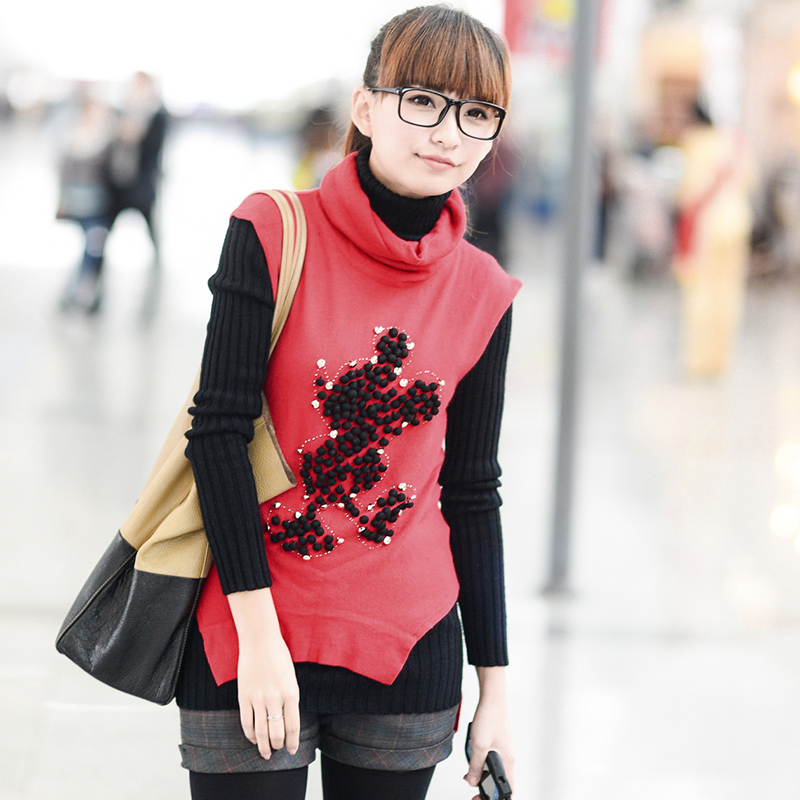 Cartoon graphic patterns pullover turtleneck vest type sweater a2562