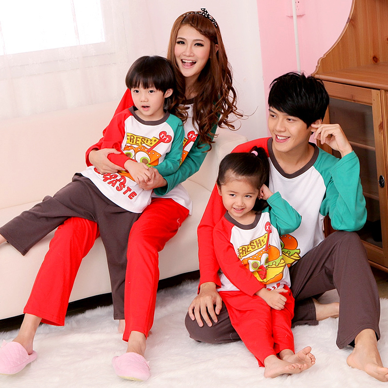 Cartoon hamburg autumn lounge parent-child long-sleeve sleepwear women's male lovers sleepwear