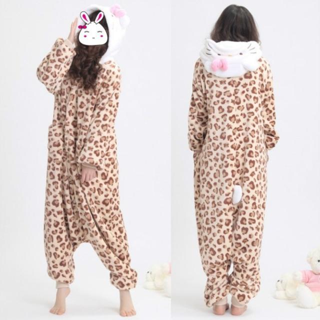 Cartoon hello kitty leopard print animal one piece sleepwear lounge