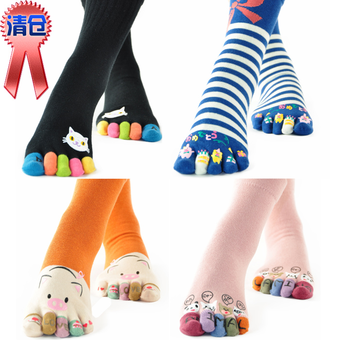 Cartoon knee-high toe socks 100% cotton toe socks female 100% cotton five fingers socks a3