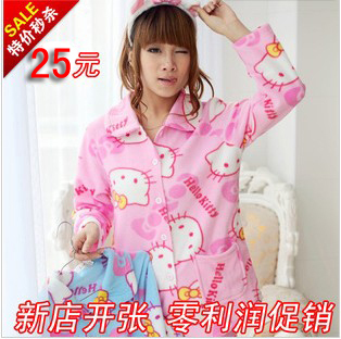 Cartoon kt cat sleepwear women's polar fleece fabric long-sleeve set