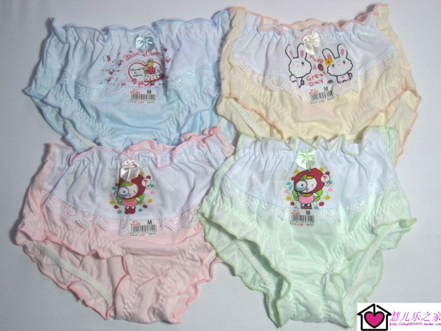 Cartoon laciness female child 100% cotton panties baby briefs antibiotic breathable