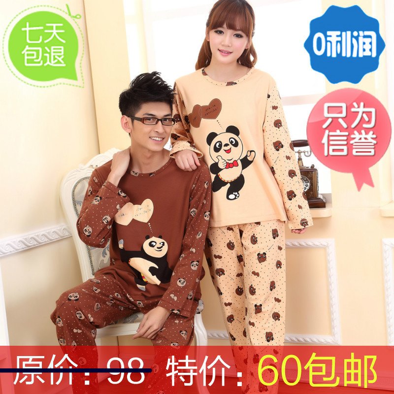 Cartoon long-sleeve 100% cotton thin male Women lovers sleepwear lounge set