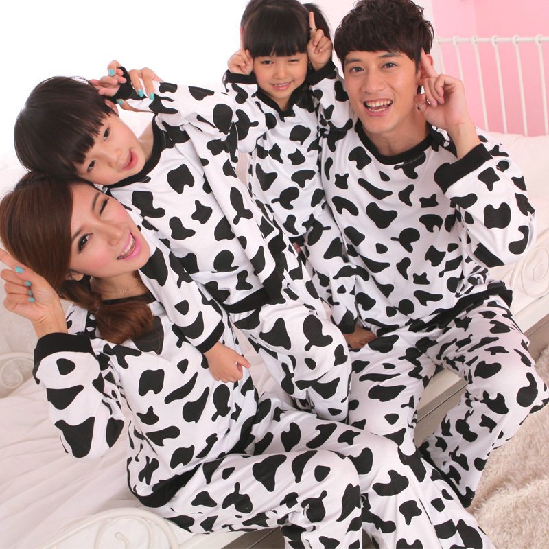 Cartoon long-sleeve set male lounge lovers cotton autumn women's sleepwear cow family fashion