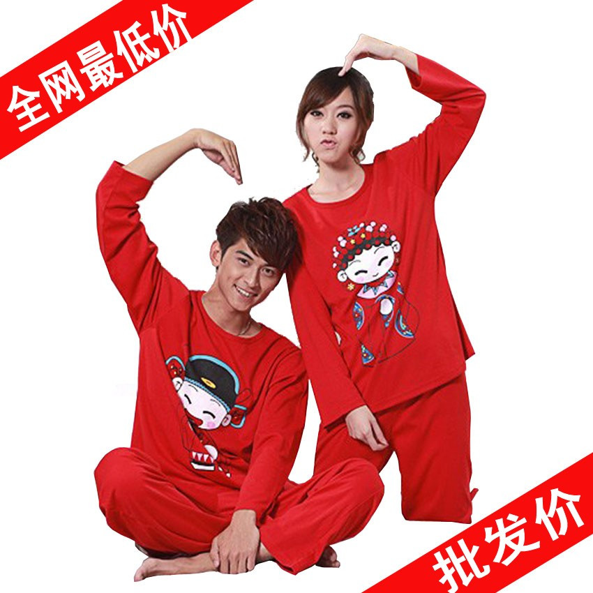 Cartoon lovers sleepwear married sistance of 100% cotton sleepwear long-sleeve sleep set lounge