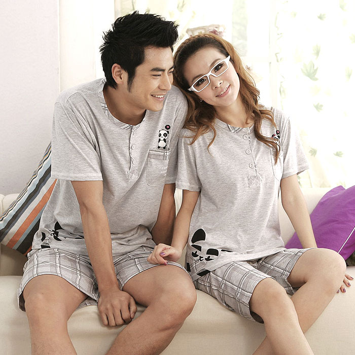 Cartoon lovers sleepwear summer cotton short-sleeve sleepwear lovers lounge set