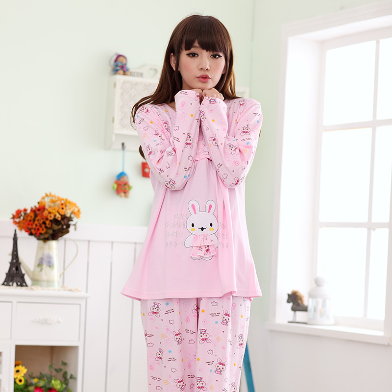 Cartoon maternity nursing clothes long-sleeve 100% cotton women's sleepwear lounge twinset Free delivery