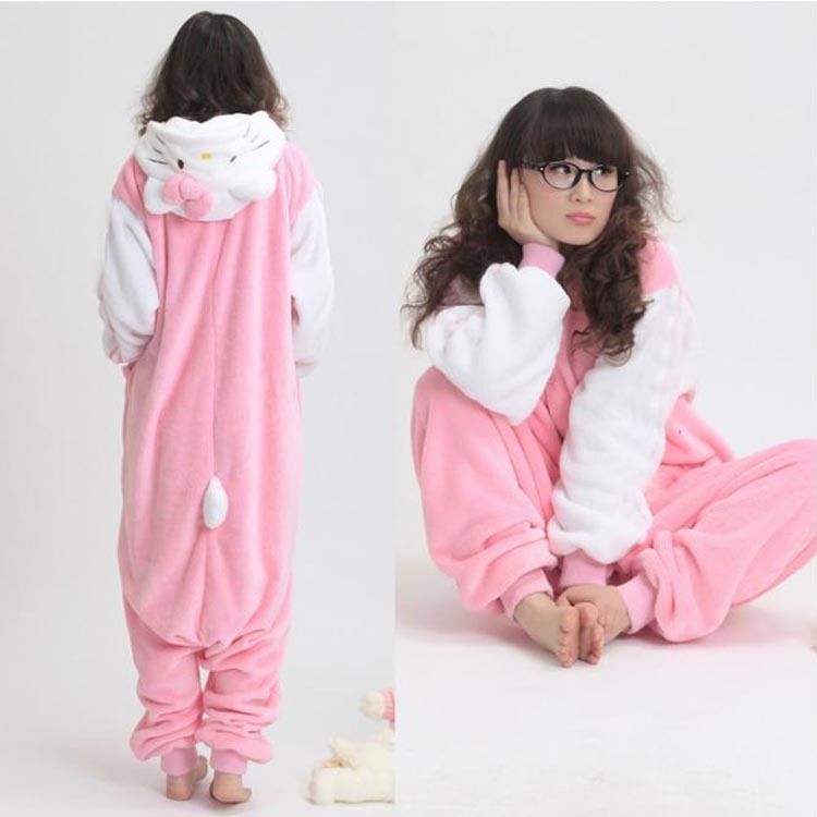 Cartoon pink hello kitty cartoon kt cat coral fleece female one piece sleepwear thickening