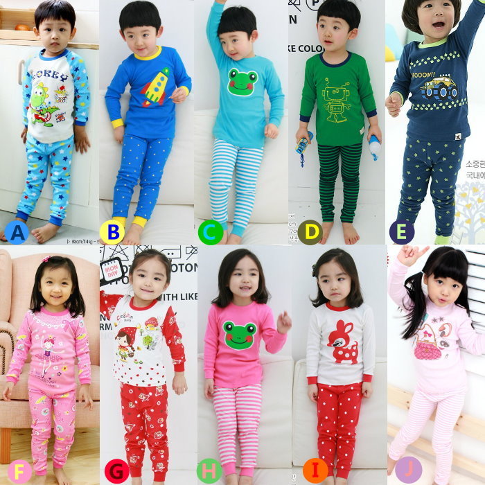 cartoon print long-sleeve T-shirt trousers boys/ girls clothing underwear kids at home service set