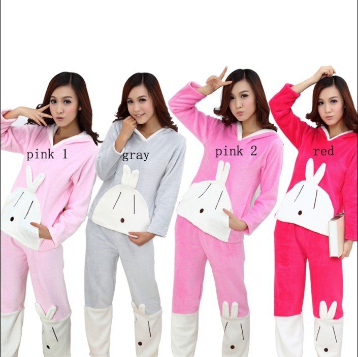 Cartoon rascal rabbit upset coral fleece lovely ladies pajamas leisure wear set  free shipping big discount