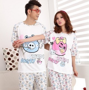 Cartoon short-sleeve 100% cotton male women's lovers sleep set