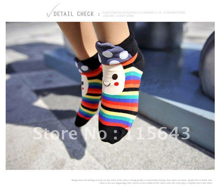 Cartoon socks lovely mushroom short tube socks cotton stripe socks mushroom socks (Purple)