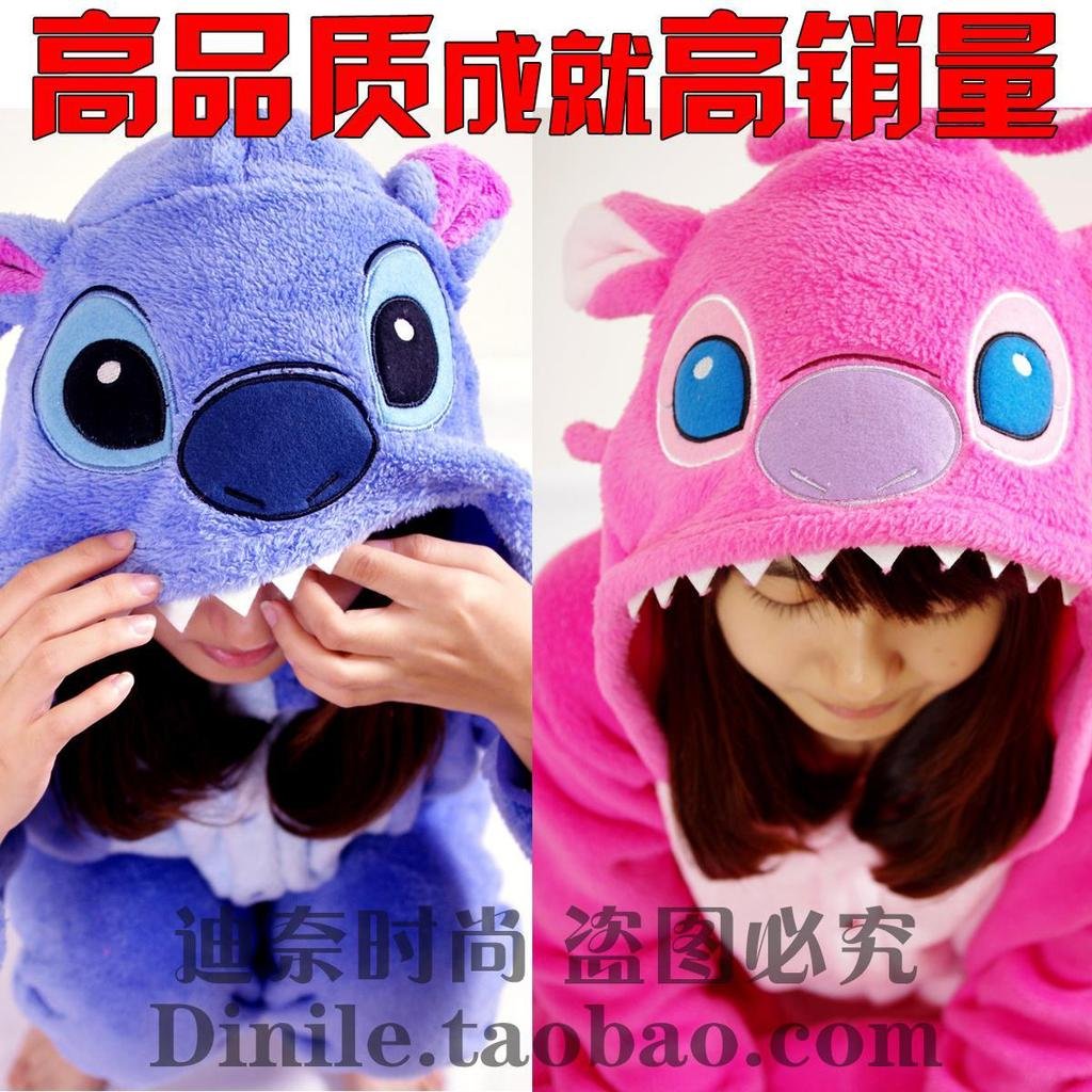 Cartoon stitch sleepwear coral fleece animal one piece sleepwear lovers lounge