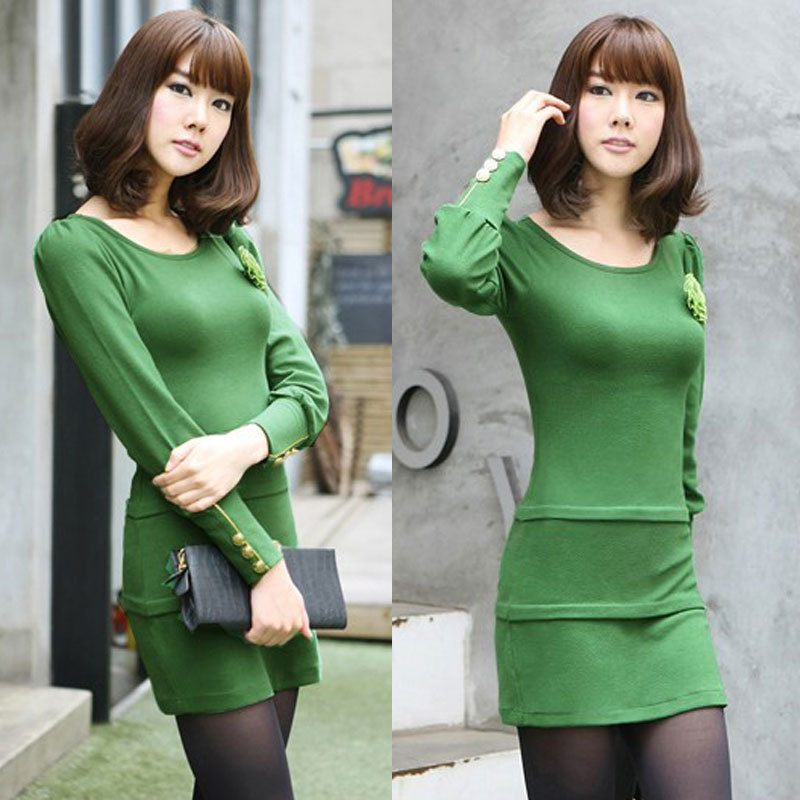 Cashmere long-sleeve dress slim hip fashion knitted autumn and winter 2012 elegant slim green ol